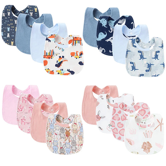 4PCS Double-Layer Cotton Baby Bib Set – Cute & Soft