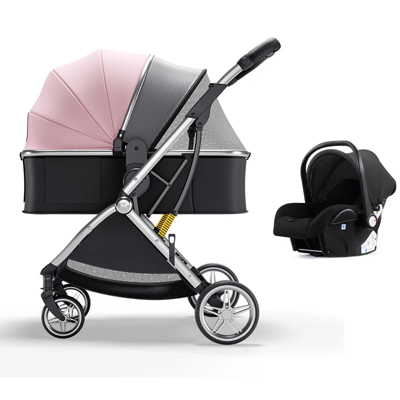 Poussette bébé 3 en 1 de luxe – Position assise et allongée, poussette de voyage portable