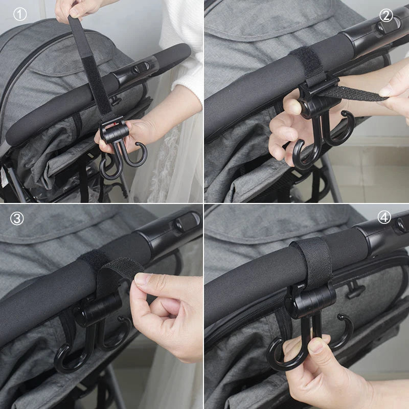 Double Hook Baby Stroller Hanger – 360° Rotatable Cart Hook