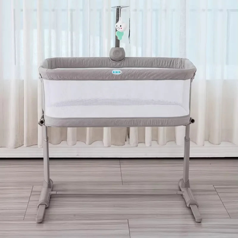 9-Height Adjustable Baby Crib – Bedside Co-Sleeper with Mattress