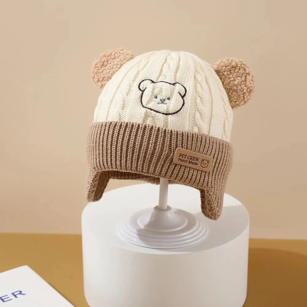 Bonnet tricoté ours mignon – Bonnet d'hiver chaud pour bébé