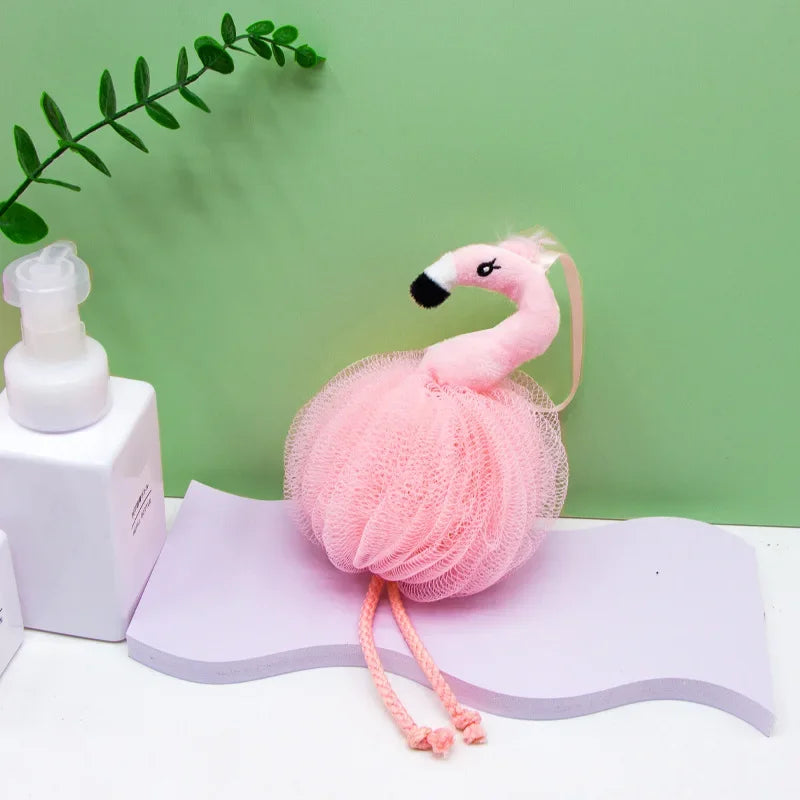 Cute Bath Flower Ball – Flamingo Rubbing Bath Brush for Children