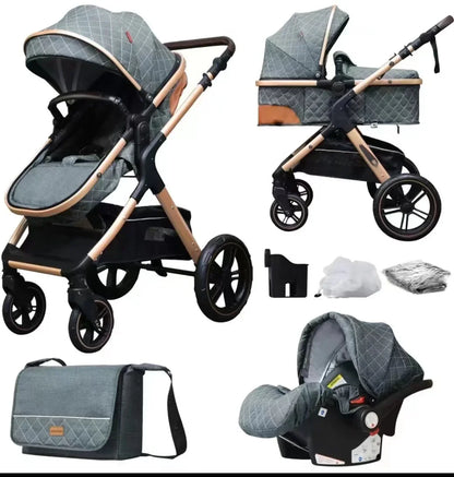 Poussette bébé 3 en 1 avec siège auto – Poussette pliable position assise et allongée