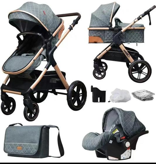 Poussette bébé 3 en 1 avec siège auto – Poussette pliable position assise et allongée