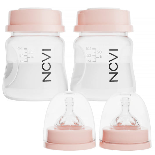 Biberons NCVI 140 ml pour lait maternel – Lot de 2, anti-coliques, sans BPA, avec tétines et capuchons