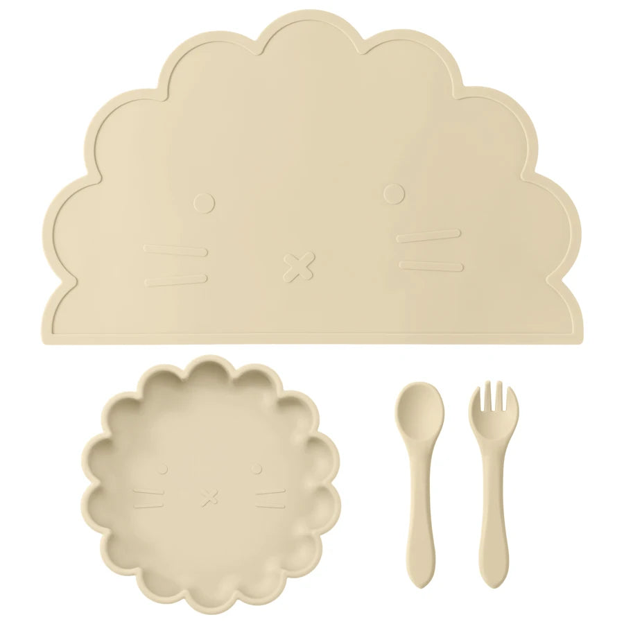 Ensemble d'alimentation pour bébé en silicone – Cuillère, fourchette et set de table pour le sevrage