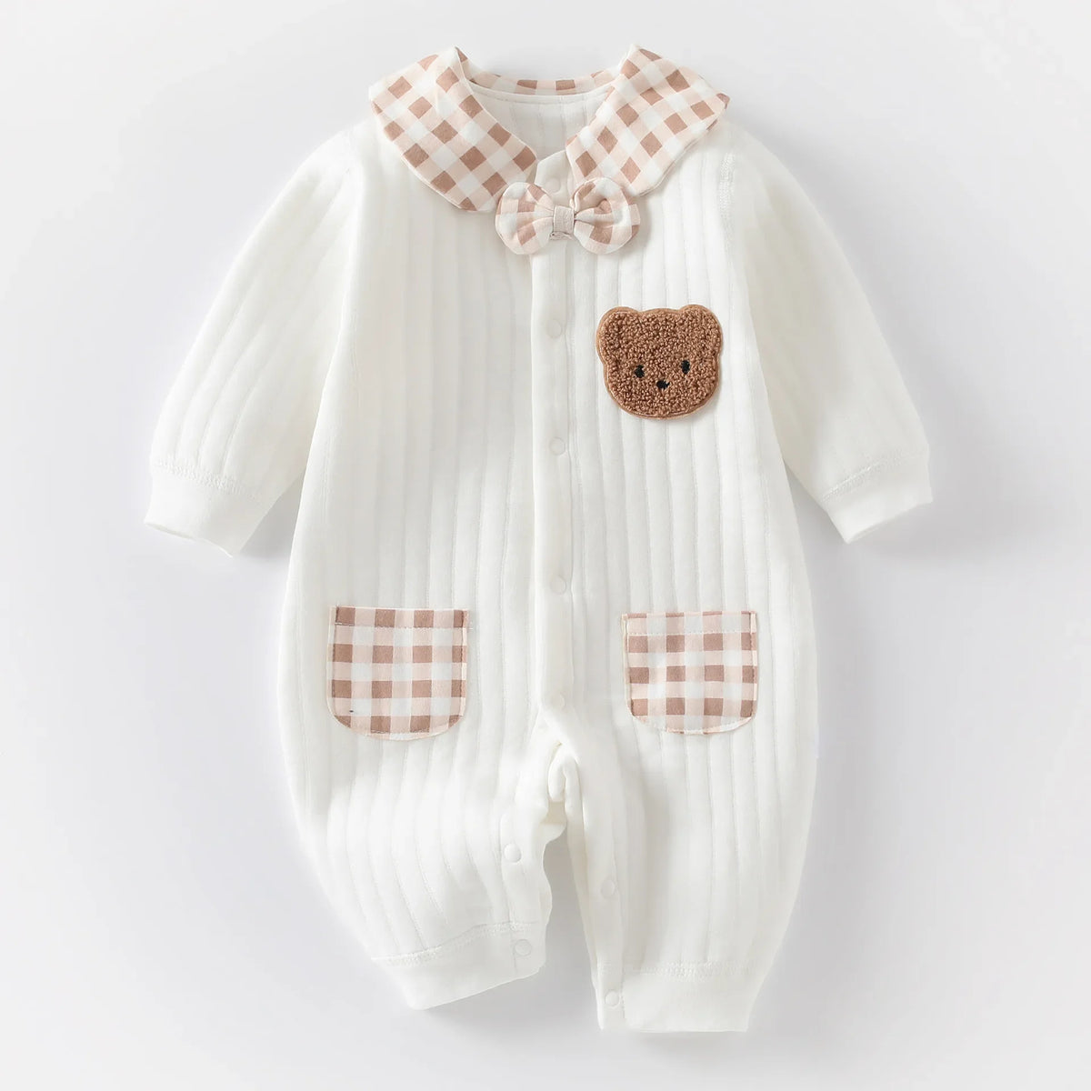 Combinaison bébé nouveau-né, vêtements d'hiver, barboteuse épaisse, garçon et fille, body ours brodé mignon, vêtements d'automne 0-1-3-6 mois
