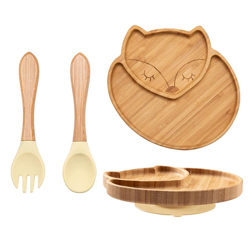 Baby Dinnerware – 3PCS Bamboo Plate & Suction Tableware