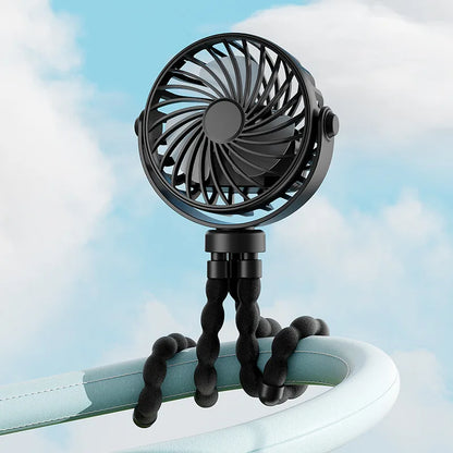 Ventilateur portable USB à 3 vitesses pour poussette avec lumière et support pour téléphone