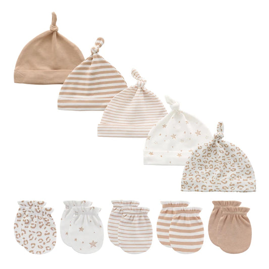 Ensemble bonnet et gants de nuit unisexe en coton pour nouveau-né