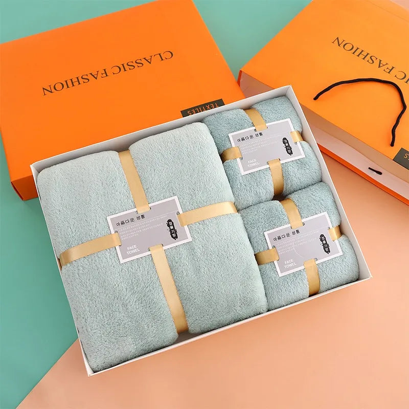 Coral Fleece 3-Piece Bath Towel Gift Set – Souvenir & Event Box