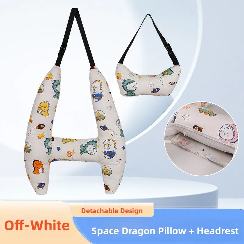 Cuion Kids Car Headrest Pillow | Neck & Sleep Support | Soft Wool Filling | Long Travel