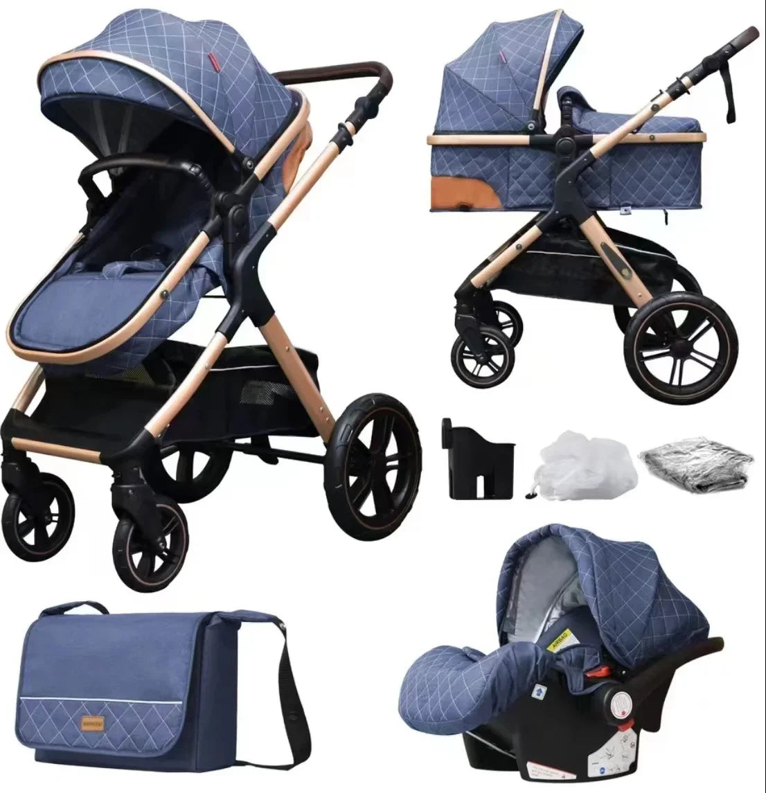 Poussette bébé 3 en 1 avec siège auto – Poussette pliable position assise et allongée
