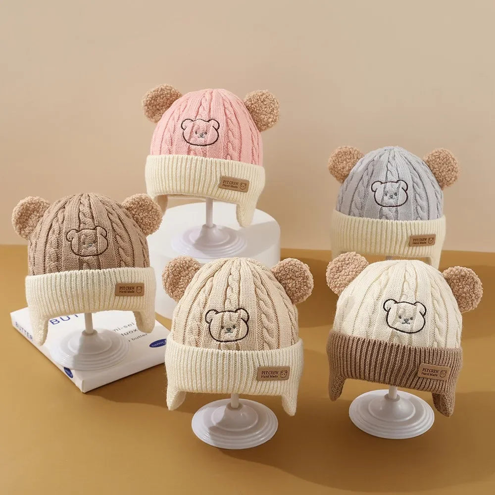 Bonnet tricoté ours mignon – Bonnet d'hiver chaud pour bébé