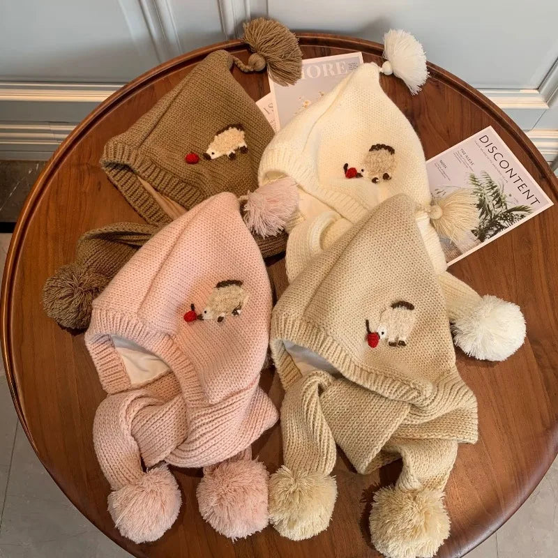 Christmas Knit Hat & Scarf – Warm One-Piece Winter Cap for Kids