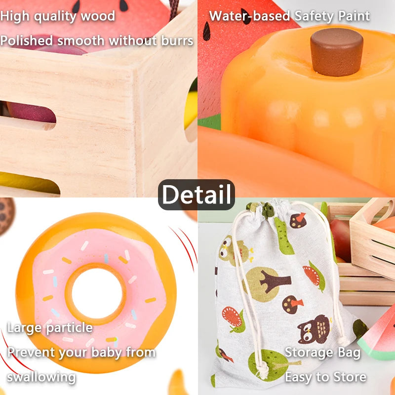 Ensemble de jeu en bois pour desserts et aliments – Amusant et Montessori !