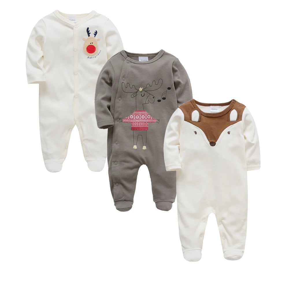 Lot de 3 grenouillères Kavkas pour bébé garçon (0-12 mois), 100 % coton, manches longues, imprimé dessin animé, articles pour filles