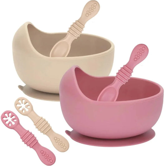 Ensemble d'apprentissage de l'autonomie alimentaire pour tout-petits – Bols en silicone avec couverts