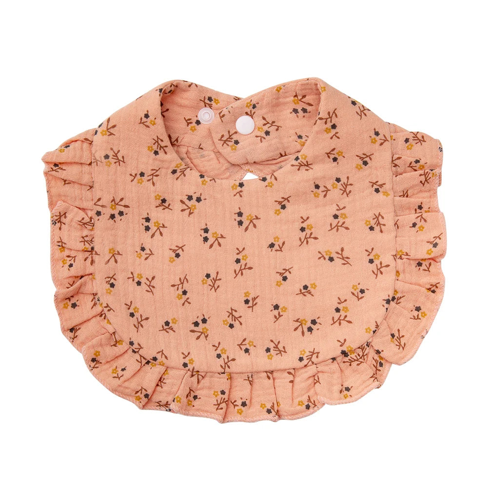 Bavoir bébé en coton à volants imprimé fleurs – Ajustable et doux