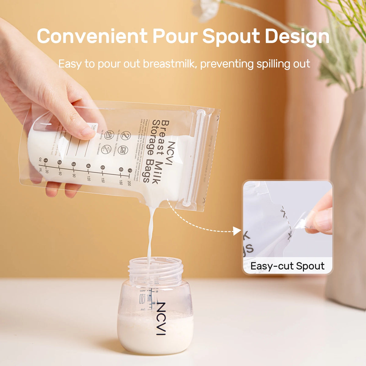 NCVI 200ml Breast Milk Storage Bags – Temp-Sensing, Double-Sealed, BPA-Free