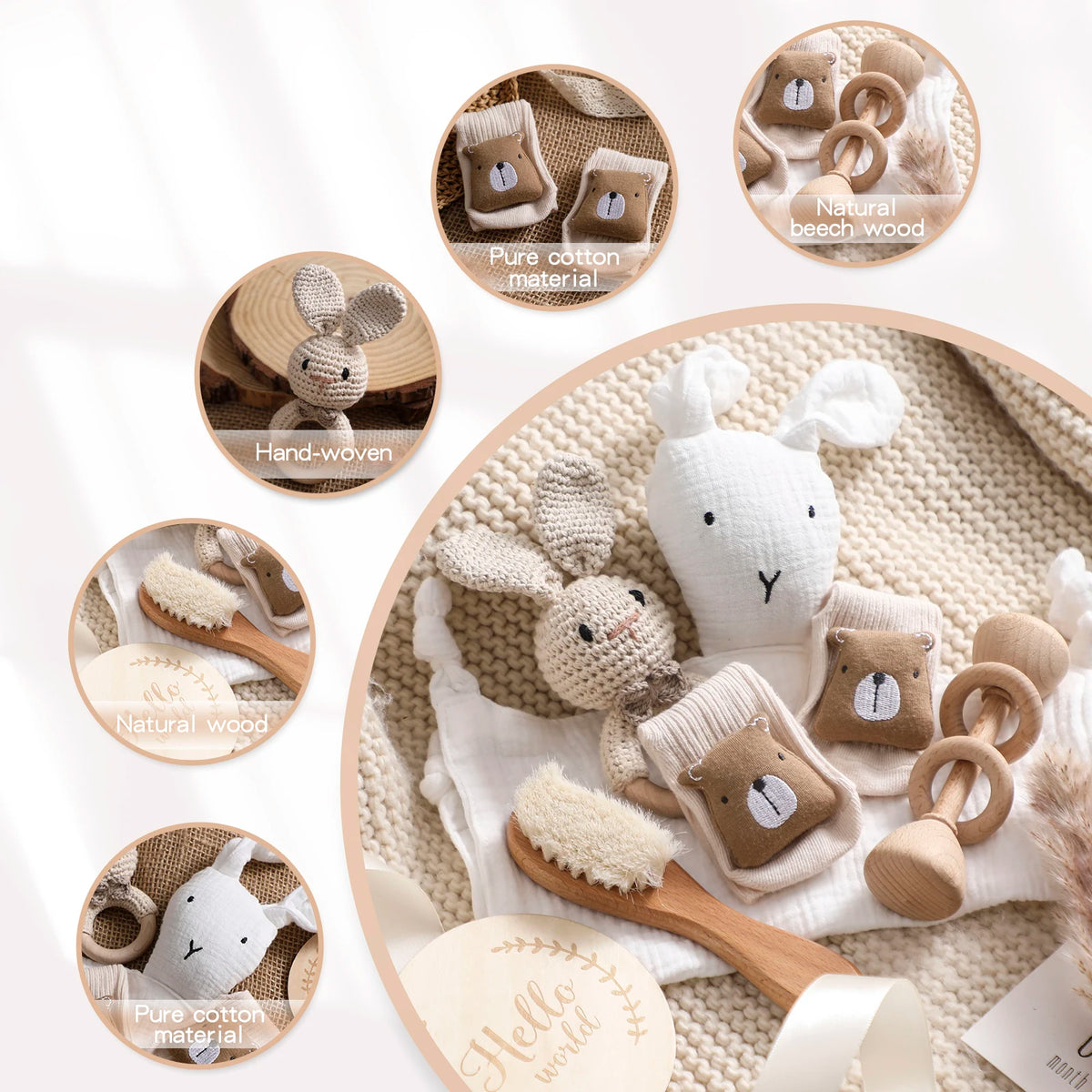 7-Piece Newborn Baby Gift Set – Double-Sided Blanket, Rattle & Bath Essentials