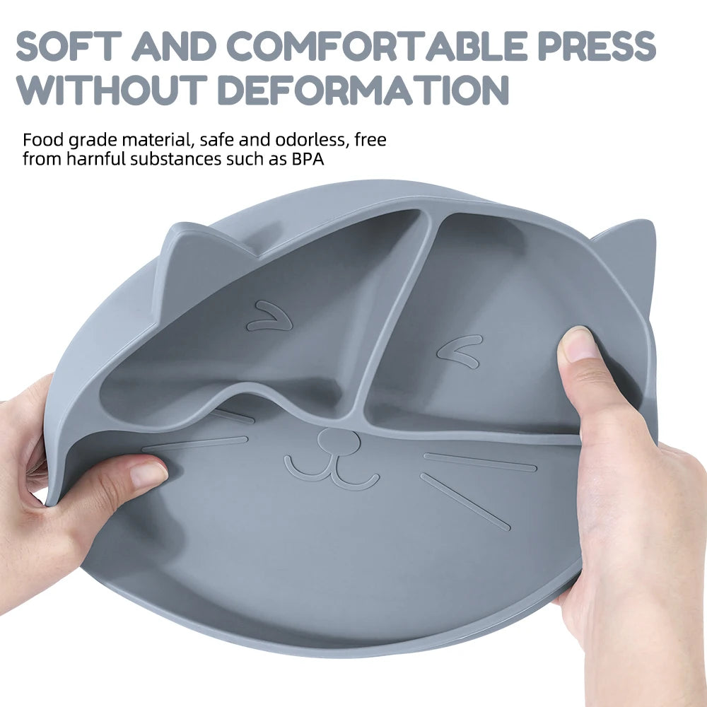Ensemble repas pour tout-petits – Assiette et bol antidérapants en silicone à motifs.