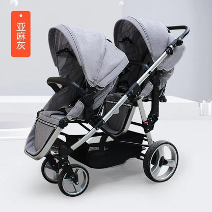 Foldable Twin High-View Stroller – Sit or Lie Down, Double Multifunction