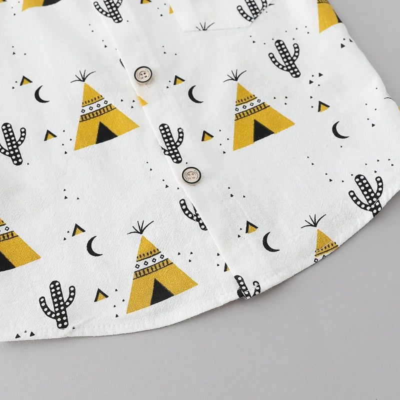 2-Piece Kids Summer Outfit – Cotton Triangle Print Shirt & Shorts Set