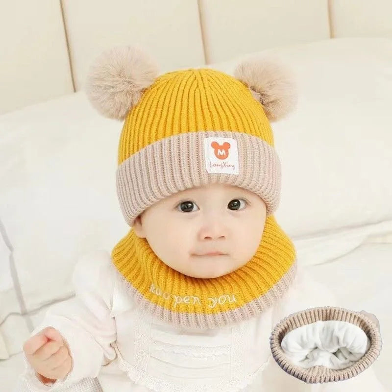 Ensemble bonnet et écharpe tricotés Bébé Ours – Bonnet d'hiver chaud pour garçons et filles
