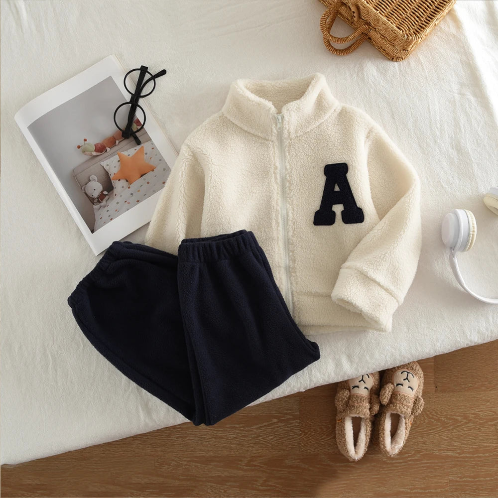 Girls’ Autumn/Winter Outfit – Stand Collar Jacket Set