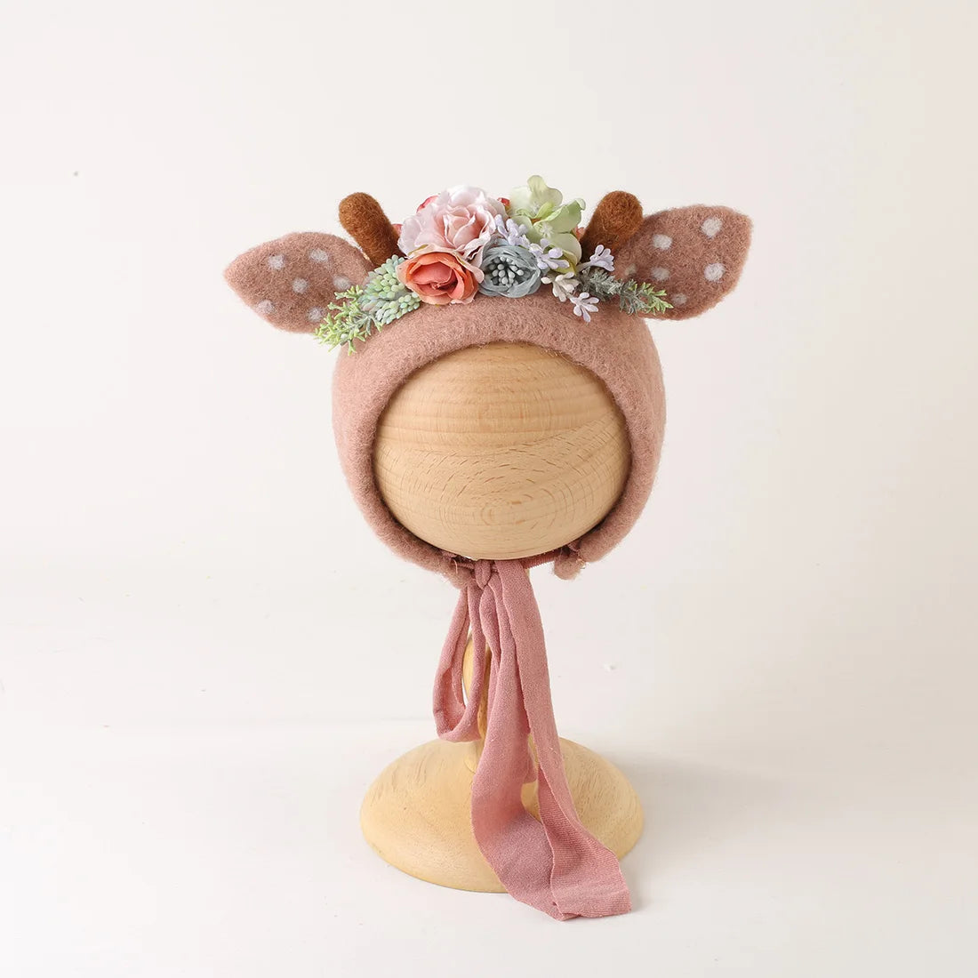 Bonnet à fleurs en feutre de laine mignon en forme de renard pour nouveau-né