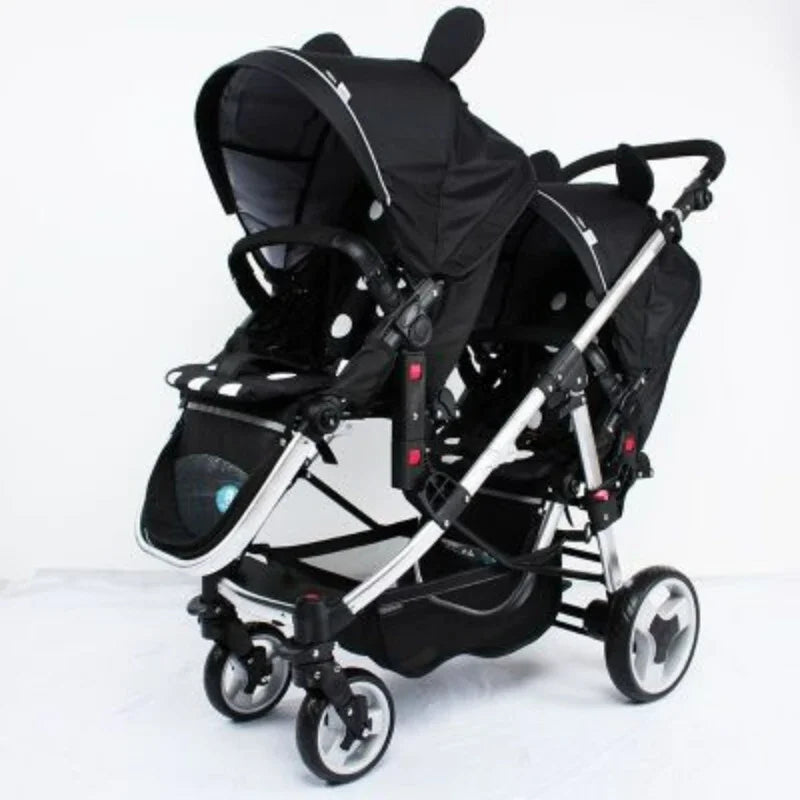 Foldable Twin High-View Stroller – Sit or Lie Down, Double Multifunction