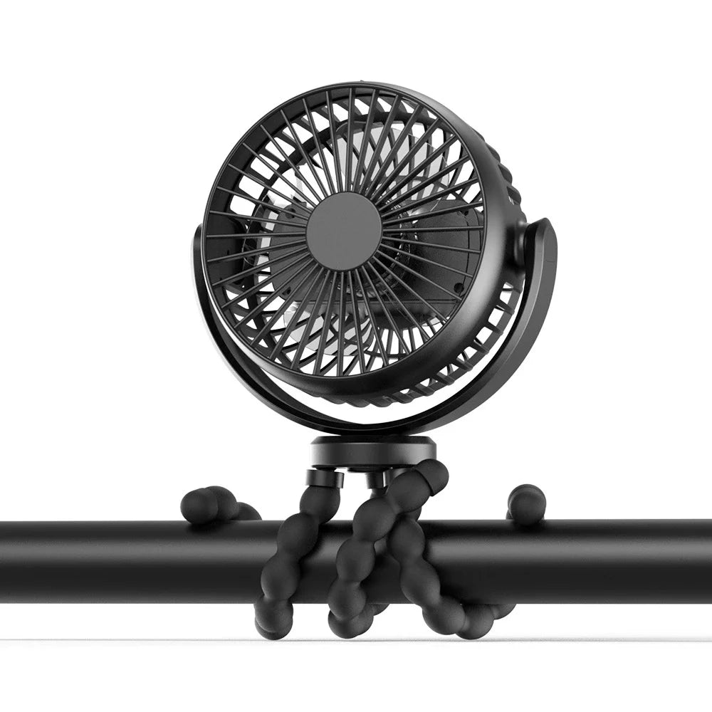 Mini Portable 3-Speed Stroller Fan – 360° Rotatable & Rechargeable 5000mAh