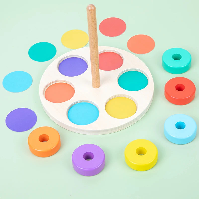Tour d'anneaux empilables arc-en-ciel Montessori – Jouet éducatif en bois pour bébé