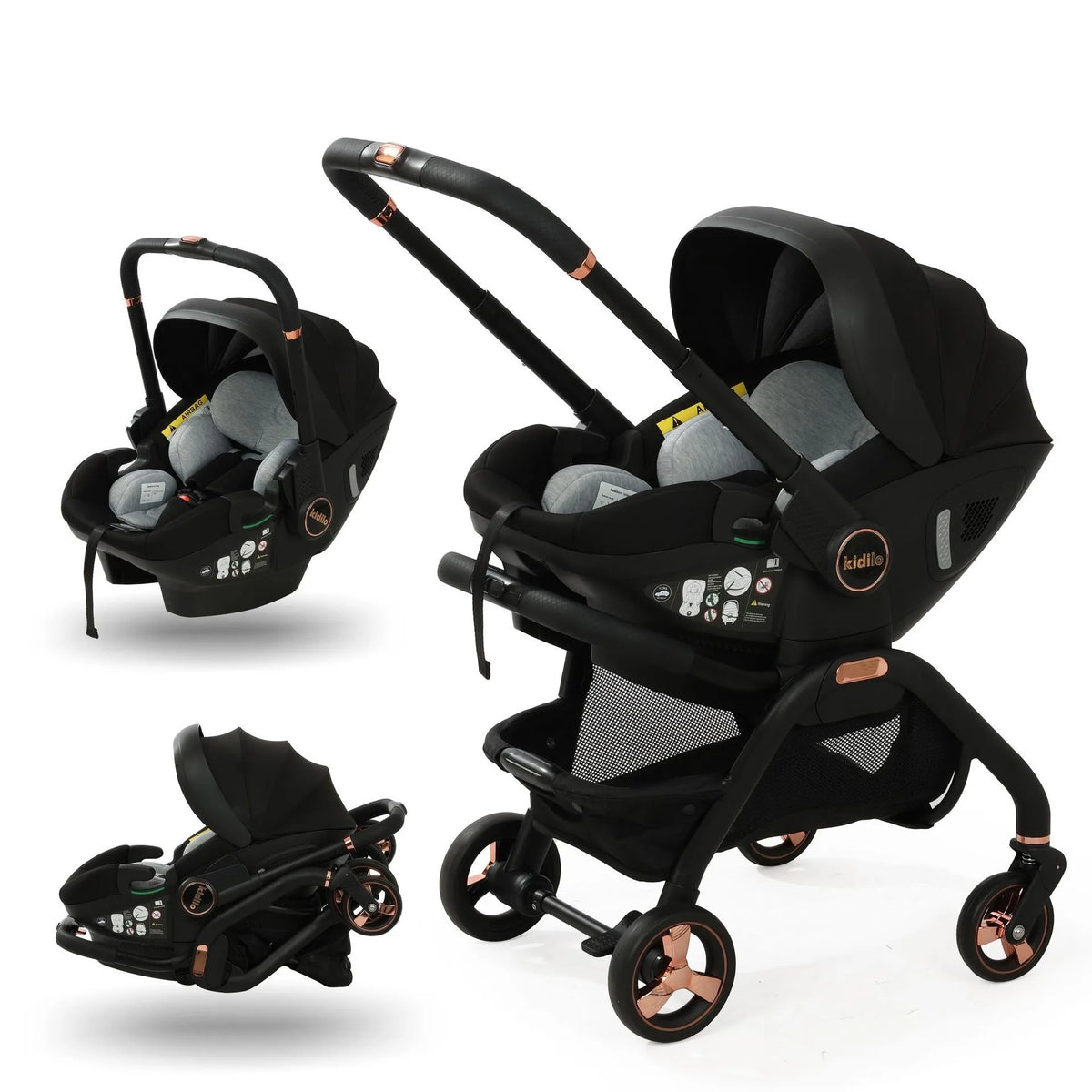 Kidilo 3-in-1 Baby Car Seat Stroller, One Button Fold & Detachable Basket