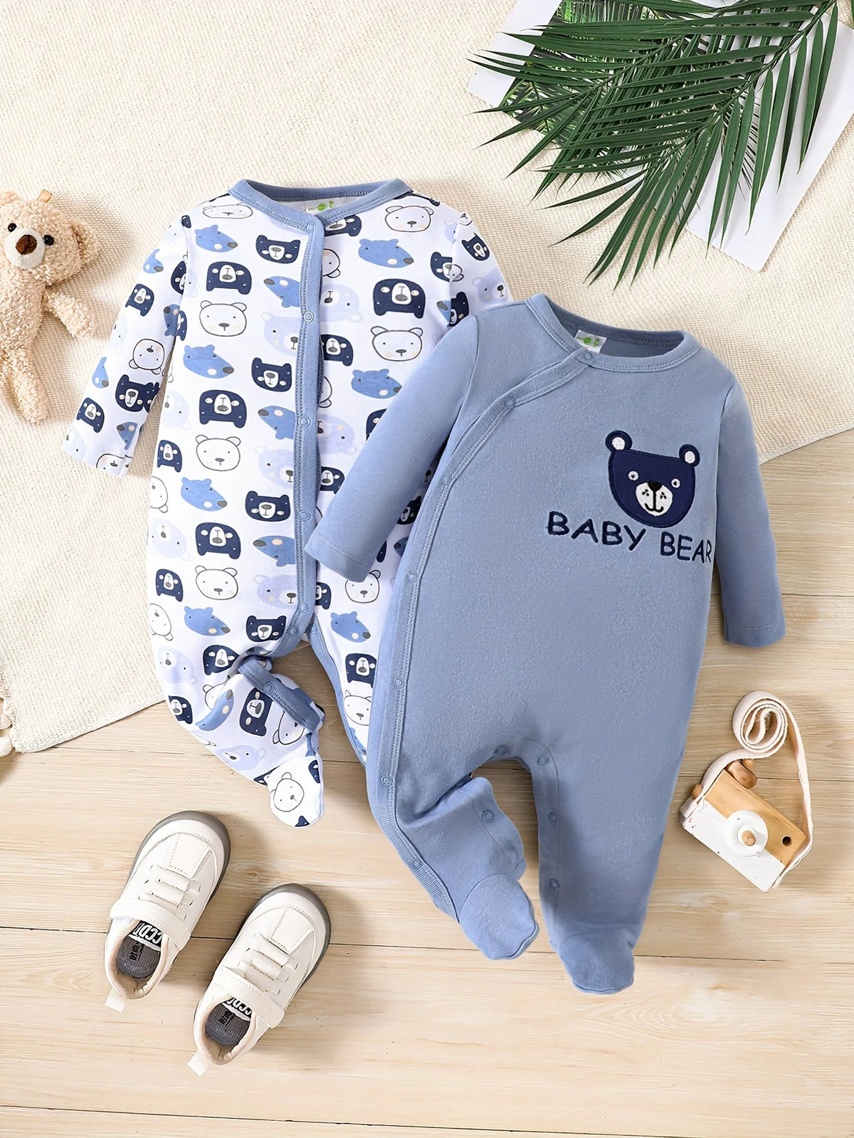Body bébé 2 pièces quatre saisons à nouer aux pieds pour garçon, petit ourson créatif, adorable body en pur coton doux et confortable.