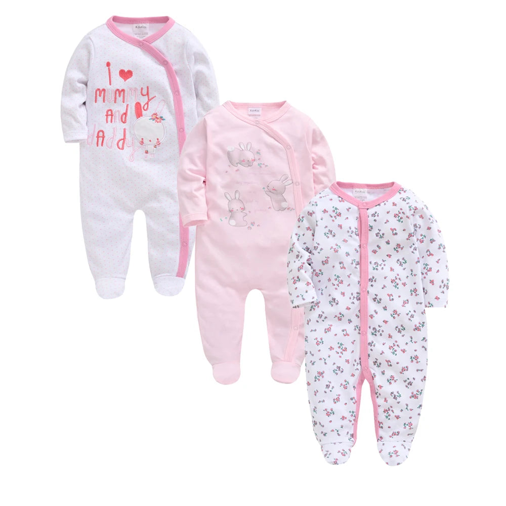 Lot de 3 grenouillères Kavkas pour bébé garçon (0-12 mois), 100 % coton, manches longues, imprimé dessin animé, articles pour filles