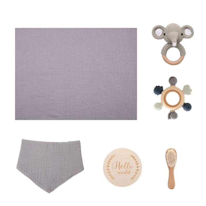 Coffret cadeau bain bébé et anneau de dentition – Jouets en silicone, hochet et cartes étapes