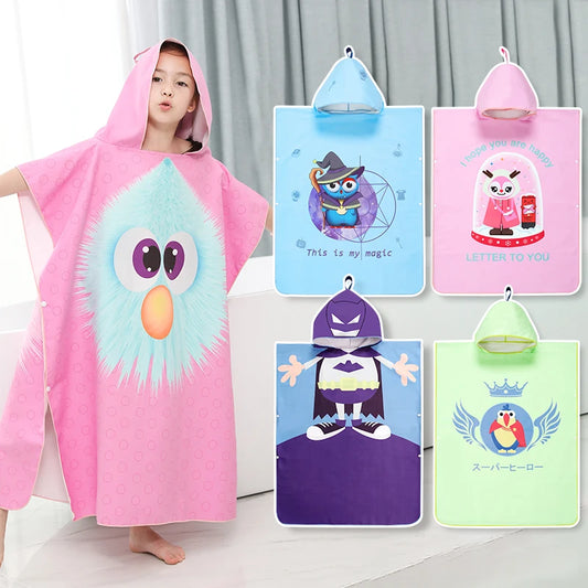 Kids Hooded Beach Poncho – Quick-Dry Absorbent Bathrobe Towel for Boys & Girls