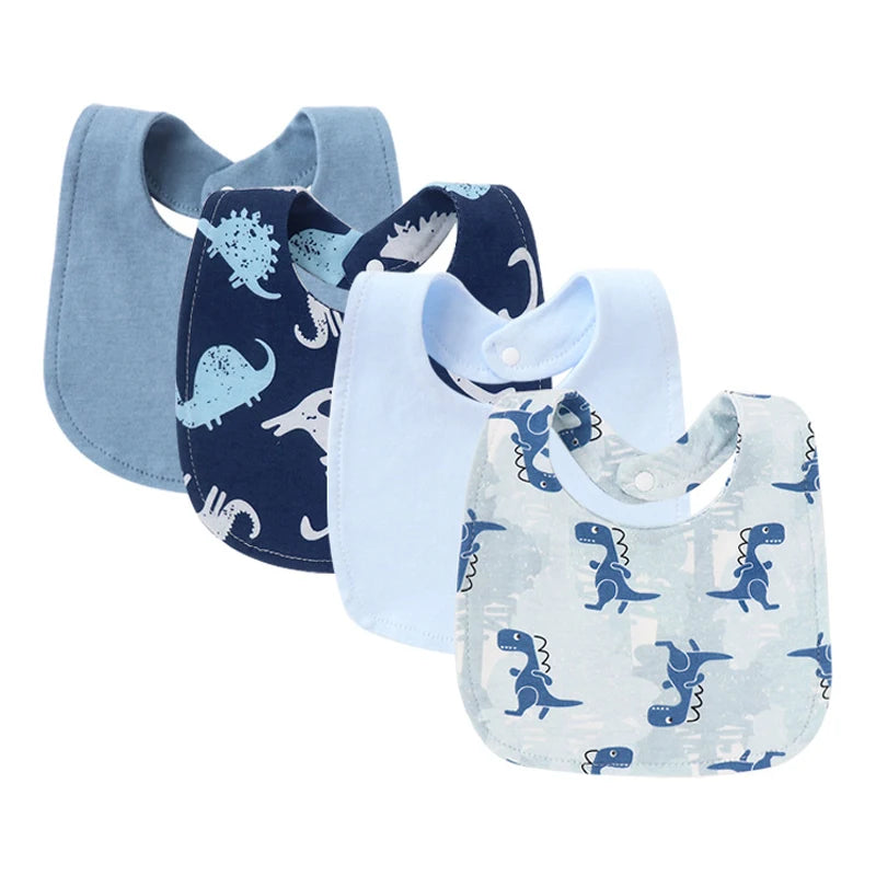 Ensemble de 4 bavoirs bébé en coton double épaisseur – Mignons et doux