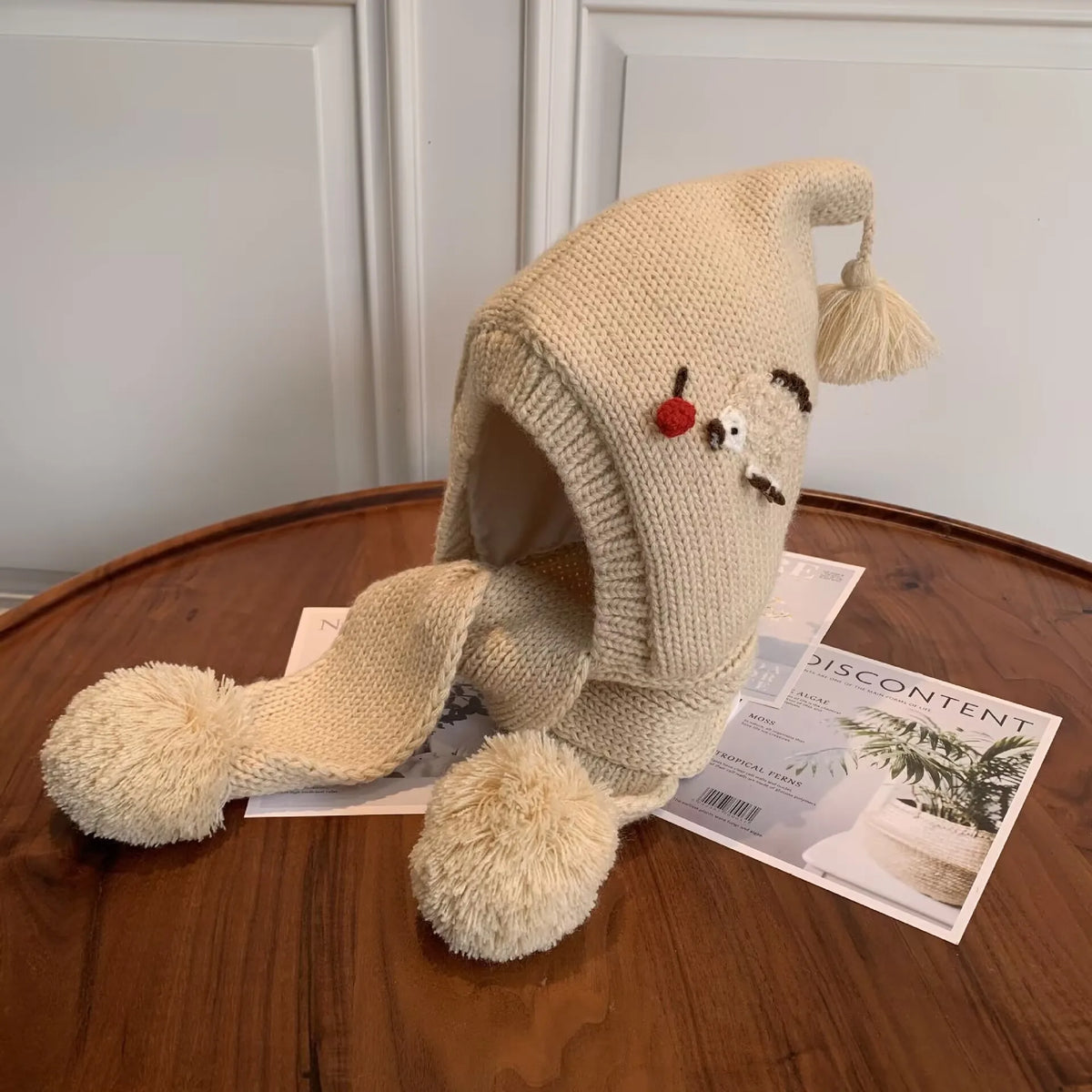 Christmas Knit Hat & Scarf – Warm One-Piece Winter Cap for Kids