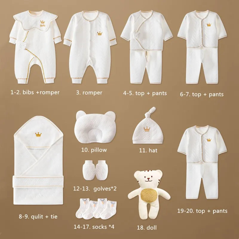 15/17/18/20-Piece Newborn Baby Set – 100% Cotton Unisex Clothing (0–6M)