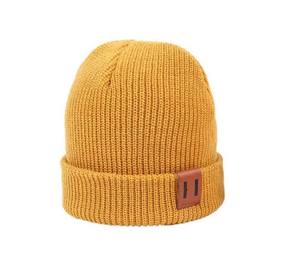 Baby Knit Hat with Leather Label Winter Family Beanie