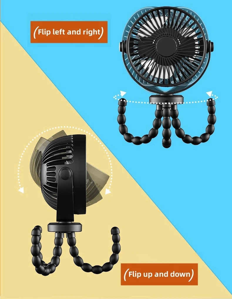 Mini Portable 3-Speed Stroller Fan – 360° Rotatable & Rechargeable 5000mAh