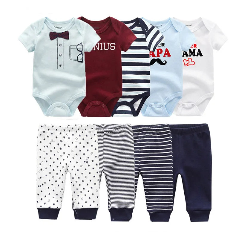9-Piece Newborn Clothing Set – Cotton Cartoon Bodysuits & Pants