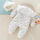 Ensemble 2 pièces pour bébé : barboteuse fleurie mignonne, combinaison rembourrée en polaire à motif losanges avec chapeau, vêtements d'extérieur épais pour tout-petit (0-2 ans).