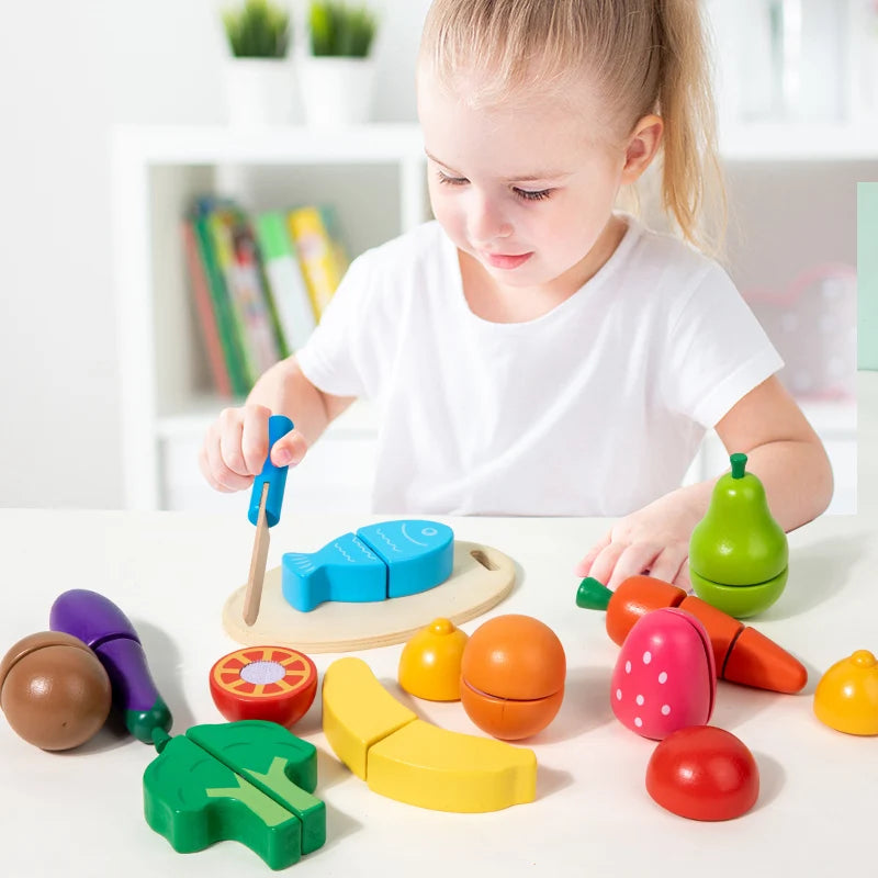 Ensemble de découpe d'aliments en bois – Apprendre et jouer !