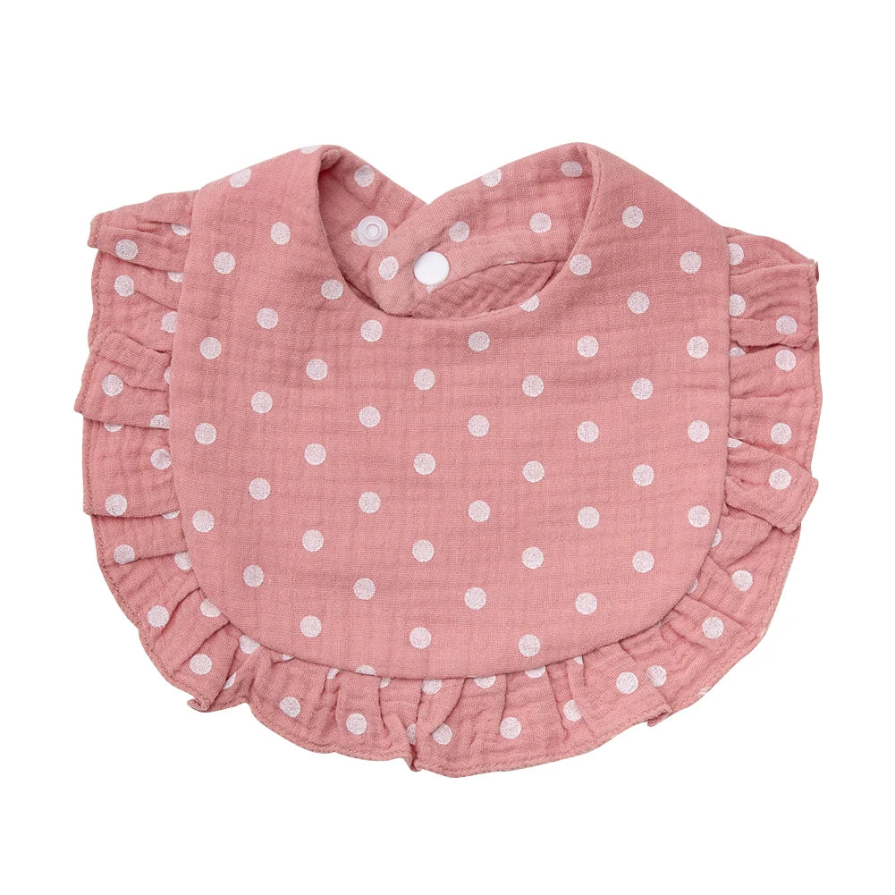Bavoir bébé en coton à volants imprimé fleurs – Ajustable et doux
