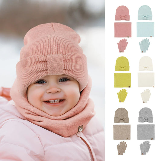 Cotton Baby Hat Scarf Glove Set Winter kids Hats Scarf Set Knitted Warm Hat Children's Beanie with Neck Warmer Girls Cap