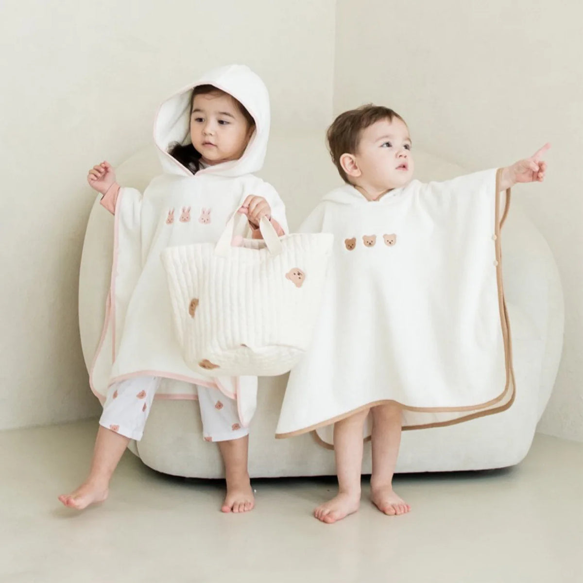 Korean Kids Hooded Bath Towel – Absorbent Quick-Dry Cotton Cape with Hat